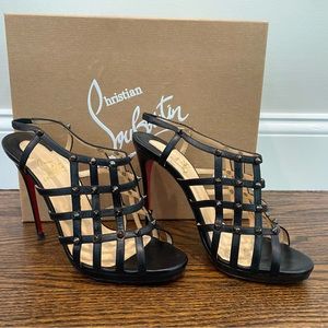 Christian Louboutin | GUINIEVRE 120 Black, Studded, Strappy Heels, Sz 9.5, VGUC